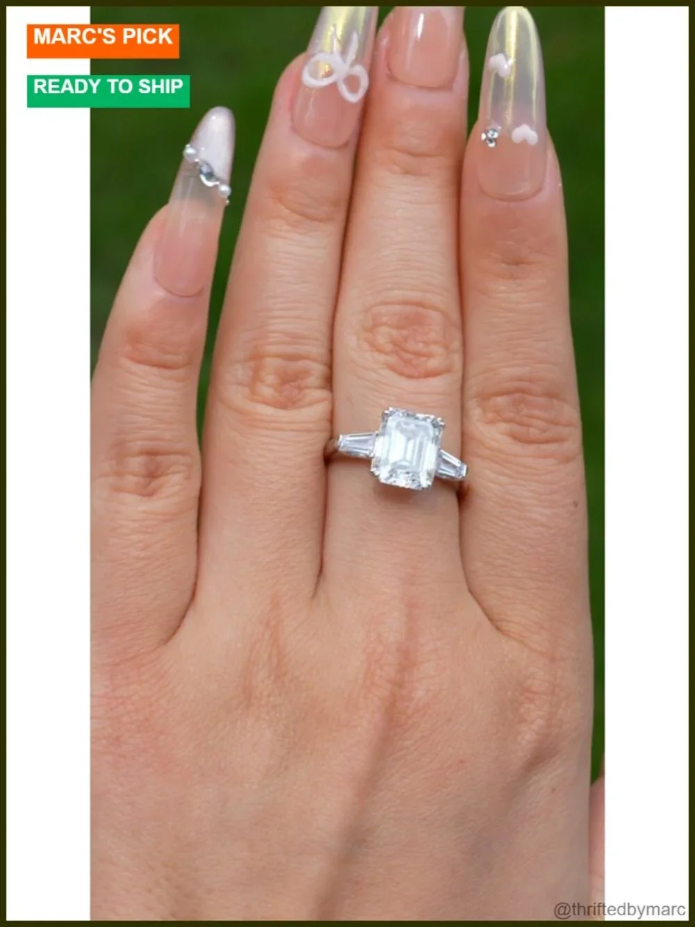 4ct Moissanite Emerald Cut Engagement Ring 925 Sterling Silver 18K White Gold